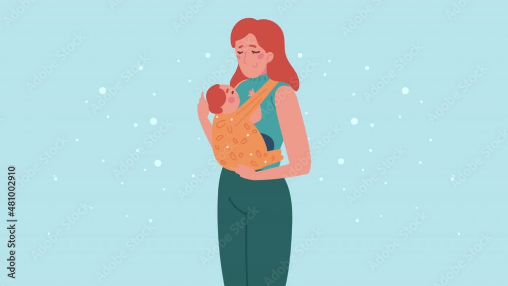 Sticker redhead mother holding baby characters