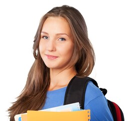 Young student woman with a school bag