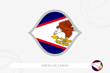 American Samoa flag for basketball competition on gray basketball background.