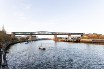Fototapeta na wymiar Sunderland UK: 25th Nov 2021: The Queen Alexandra Bridge at the River Wear in Sunderland on a sunny winter morning