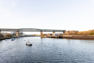 Sunderland UK: 25th Nov 2021: The Queen Alexandra Bridge at the River Wear in Sunderland on a sunny winter morning