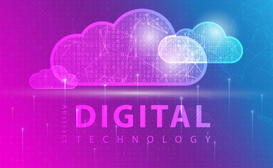 Digital technology banner pink blue background concept with technology line light effects, abstract tech, illustration vector for graphic design
