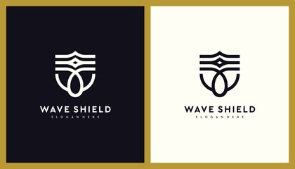 Wave Shield Logo Design. Water Element with Emblem Shape. Unique Illustration Editable. Creative Vector Line based Icon template.
