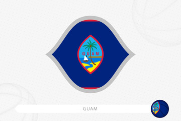 Guam flag for basketball competition on gray basketball background.