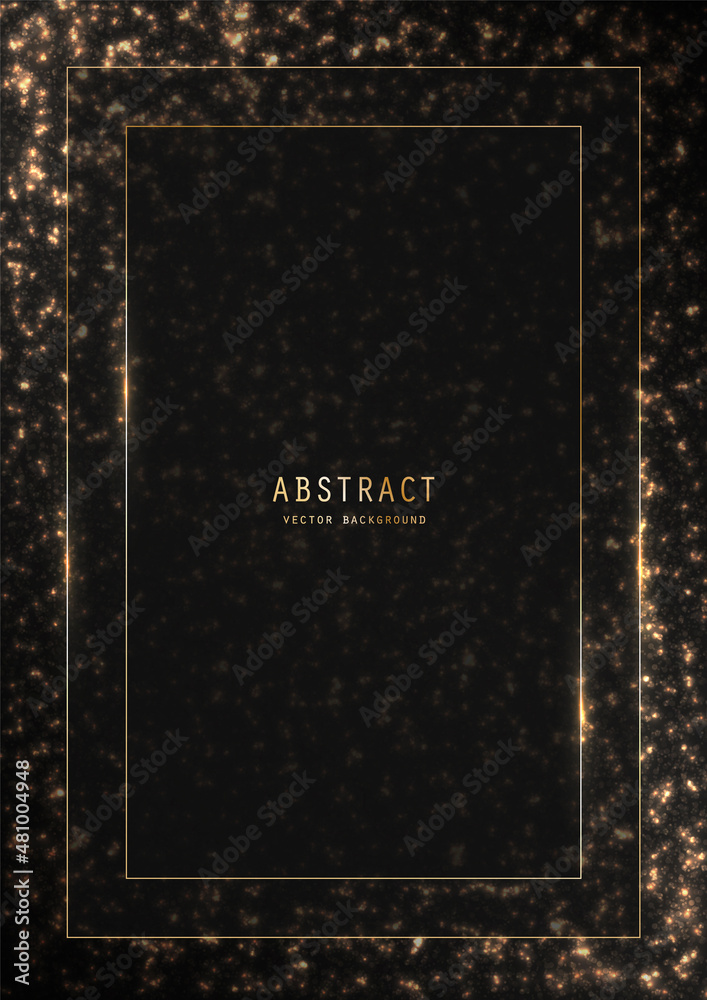 Canvas Prints vector shiny black festive background with a golden glitter, sparkles, outline frame and copy space.