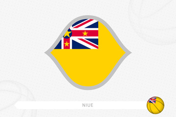Fototapeta na wymiar Niue flag for basketball competition on gray basketball background.