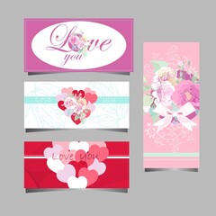 Happy Valentines day card with flowers and hearts,