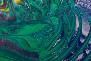Multicolor enamel abstract background.Makeup concept.Beautiful stains of liquid nail laquers.Fluid art,pour painting technique.Good as digital decor,copy space.Horizontal photography.