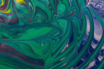 Fototapeta premium Multicolor enamel abstract background.Makeup concept.Beautiful stains of liquid nail laquers.Fluid art,pour painting technique.Good as digital decor,copy space.Horizontal photography.