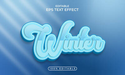 Winter Editable 3d blue color text effect Design