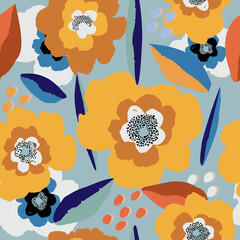 Abstarct flowers pattern, hand painted flowers, nature illustration, vector background, flower design for textiles, seamless pattern