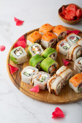Asian food sushi with tuna fish and avocado top view © Olha Afanasieva