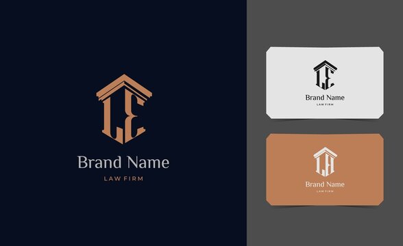 pillar logo letter LE with business card vector illustration template