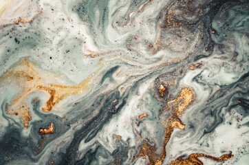 Ripples of agate. Treasury of art. Swirls of marble. Abstract fantasia with golden powder. Extra...