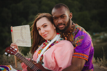 closeup portrait of a european woman and african american man