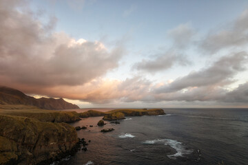 Cape End of the World at sunrise in autumn, Shikotan, South Kuriles