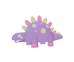 3d illustration of a lilac dinosaur cartoon character, for a children's room and a postcard.