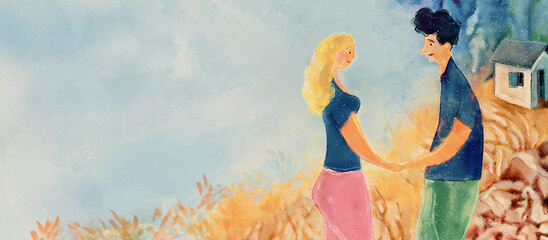 Obraz na płótnie Canvas Home dreamers. Watercolor concept background