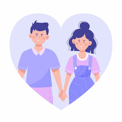 Couple in love holding hands on a background of heart.