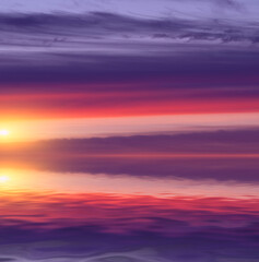 Fototapeta na wymiar Cold dawn of the sun in the clouds in the sky over the sea for wallpaper.