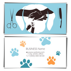 Pet care business card. Hairstyle for cats and dogs