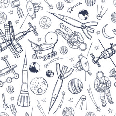 Fototapeta premium Vector pattern with space objects.
