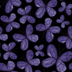 watercolor seamless pattern with purple butterflies on a black background. romantic design for print, textile, wrapping paper