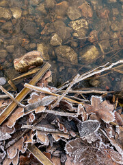 solid layer of ice of a frozen lake 