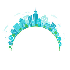 Concept green city. Round Panorama of city buildings. ecological green Urban landscape . © kornetka