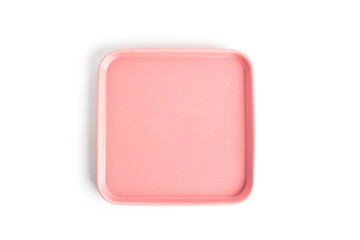 Pink plate is isolated on a white background.
