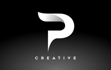 White Letter P Logo Design with Minimalist Creative Look and soft Shaddow on Black background Vector