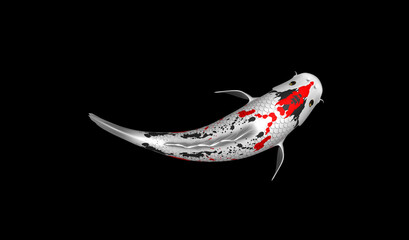 3D illustration rendering of an red, black and white Japanese koi fish.
