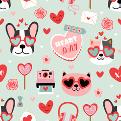 valentine seamless pattern with funny dogs and love elements - 481015326