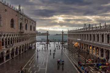 The St. Mark's square in Venice during bad weather and high tide