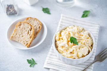 Squid egg mayonnaise salad in a bowl