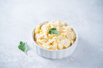 Squid egg mayonnaise salad in a bowl