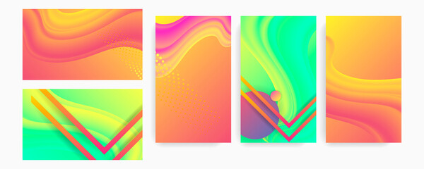 Obraz premium Pastel colors Set backgrounds with geometric elements, lines and dots for text, universal design, banner concept. Vector art dijita art