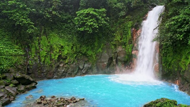 Catarata Rio Celeste, waterfall of blue river Rio Celeste, Parque Nacional Volcan Tenorio, Costa Rica, Central America