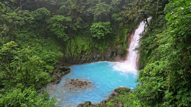 Catarata Rio Celeste, waterfall of blue river Rio Celeste, Parque Nacional Volcan Tenorio, Costa Rica, Central America