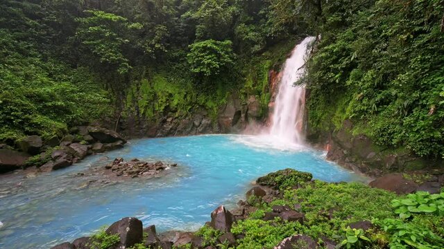 Catarata Rio Celeste, waterfall of blue river Rio Celeste, Parque Nacional Volcan Tenorio, Costa Rica, Central America