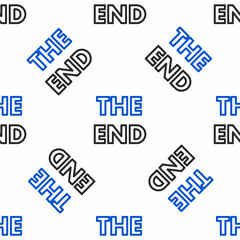 Line The End handwritten inscription icon isolated seamless pattern on white background. Closing movie frame. Movie ending screen. Colorful outline concept. Vector