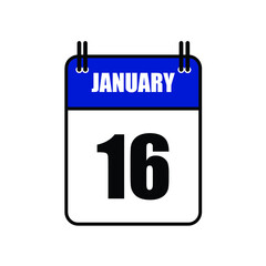 January 16 Calendar Icon Vector Illustration . Date , Day Of Mouth	