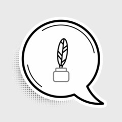 Line Feather and inkwell icon isolated on grey background. Colorful outline concept. Vector