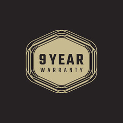 9 Year Anniversary Warranty Celebration with Golden Color for Celebration Event, Wedding, Greeting card, and Invitation Isolated on Black Background