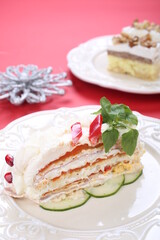 Salty cake of roasted peppers, cheese and ham