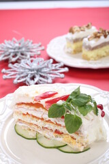 Salty cake of roasted peppers, cheese and ham