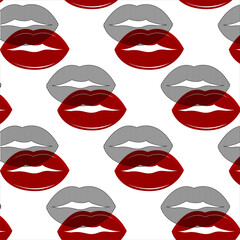 Valentine's Day  background. Beautiful lips. Cute  valentine's vector pattern. Red and black lips. Sweet kiss