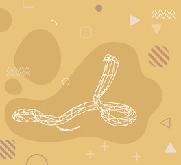 Abstract snake consisting of linear triangles in low polygonal style. Sandy background color with geometric elements Memphis. Template for cover, postcard, print for clothes. Stock vector illustration