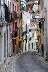 Fototapeta na wymiar Traditional neighbourhood street building architecture in Lisbon Portugal