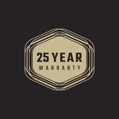25 Year Anniversary Warranty Celebration with Golden Color for Celebration Event, Wedding, Greeting card, and Invitation Isolated on Black Background